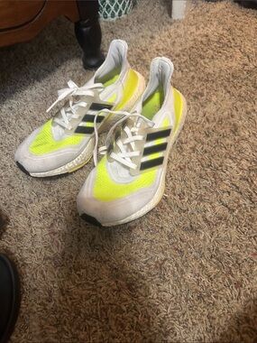 adidas Mens Neon Yellow, White & Black Running Sneakers